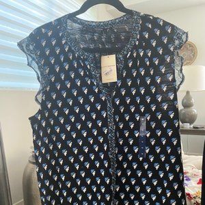 Lucky Brand XL sleeveless top black with light blue & wht designs